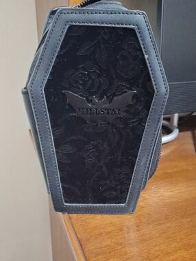 Killstar Black Velvet Coffin Zip Wallet with Bat Logo